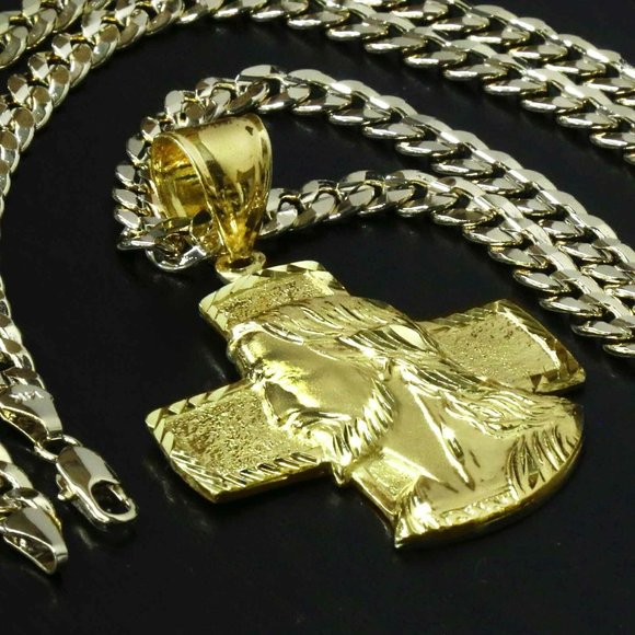 18k Gold Jesus 24" Cuban Chain + Pendant - Picture 4 of 6